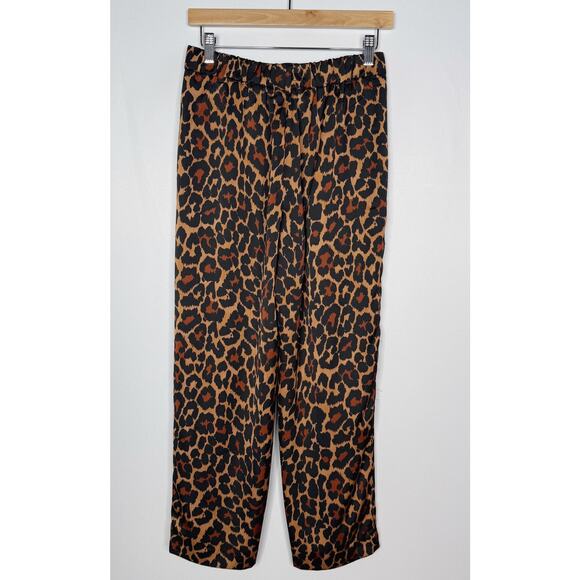 J Crew Womens 4 Brown Leopard Print High Rise Wide Leg Trouser Pants Pleated - Picture 2 of 12